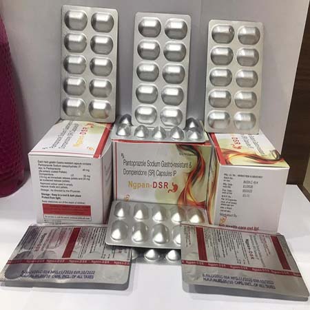 Product Name: NGPAN DSR, Compositions of NGPAN DSR are Pantoprazole Sodium Gastro resistent & Domperidone (SR) Capsules IP - Acinom Healthcare