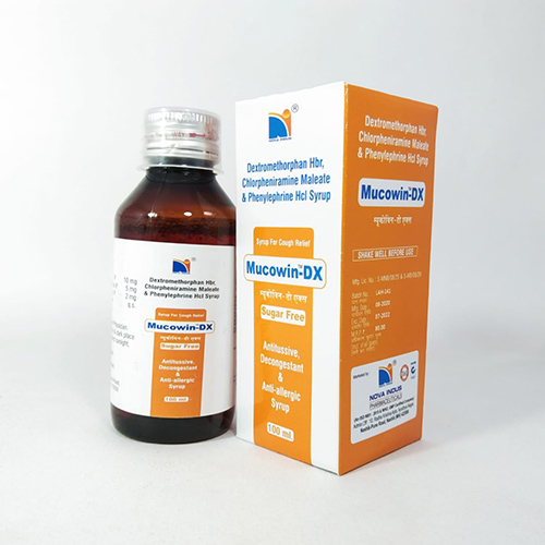 Product Name: Mucowin DX, Compositions of Mucowin DX are Dextromethorphan Hydrobromide,Chlorpheniramine Maleate  & Phenylephrin Hydrochloride  Syrup - Nova Indus Pharmaceuticals
