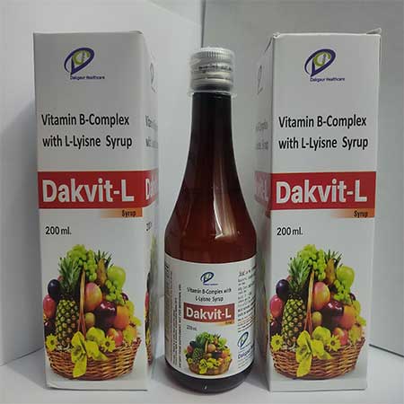 Product Name: Dakvit L, Compositions of Dakvit L are  Vitamin B-Complex with L-Lysine Syrup - Dakgaur Healthcare