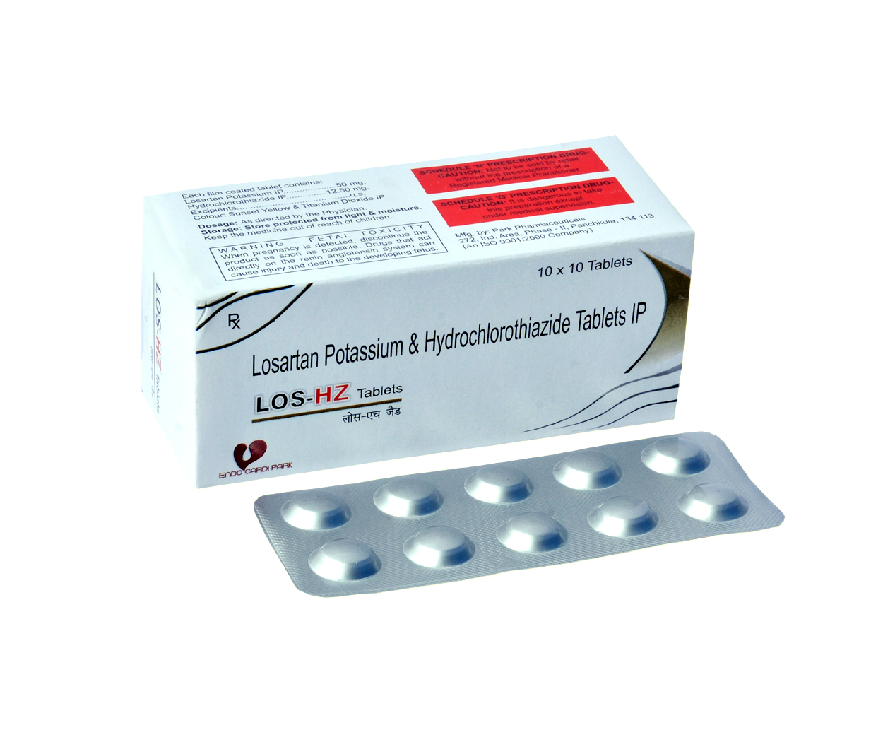 Product Name: LOS HZ, Compositions of LOS HZ are Losartan Potassium & Hydrochlorothiazide Tablets IP - Park Pharmaceuticals