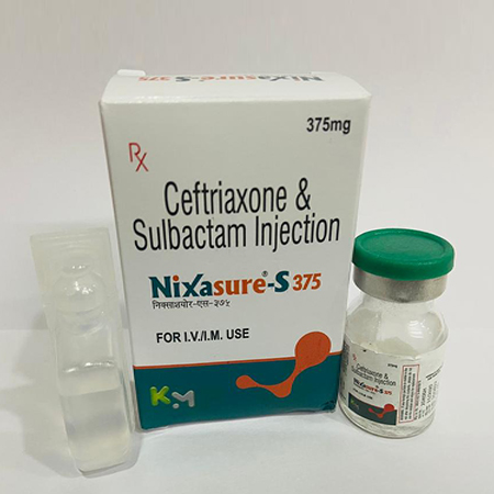 Product Name: NIXASURE S 375, Compositions of NIXASURE S 375 are Ceftriaxone & Sulbactam  Injection - Kryptomed Formulations Pvt Ltd
