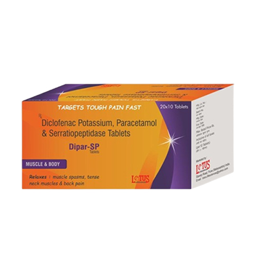 Product Name: Dipar SP, Compositions of Dipar SP are Diclofenac Potassium, Paracetamol & Serratiopeptidase Tablets  - Jonathan Biocare