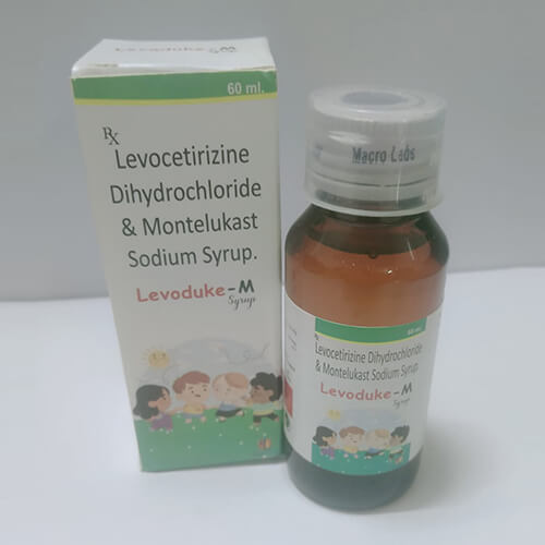 Product Name: Levoduke M, Compositions of Levoduke M are Levocetirizine Dihydrochloride & Montelukast Sodium Syrup - Macro Labs Pvt Ltd