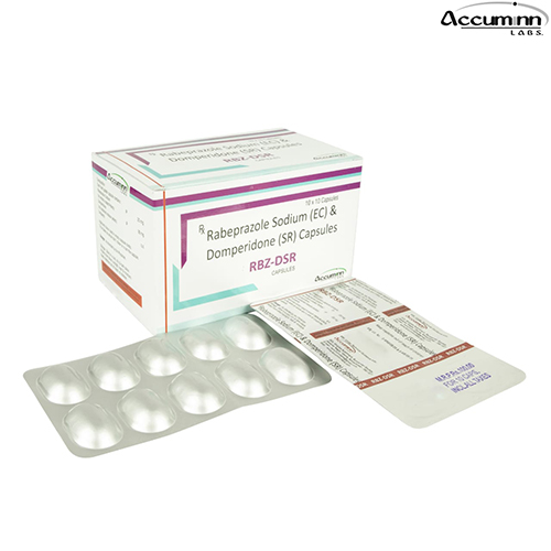 Product Name: RBZ DSR, Compositions of RBZ DSR are Rabeprazole Sodium (EC) & Domperidone (SR) Capsules - Accuminn Labs