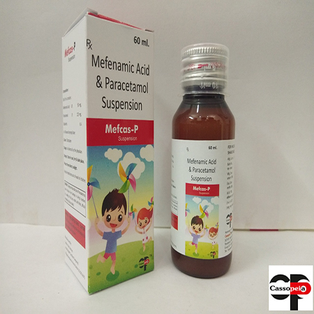 Product Name: Mefcas P, Compositions of Mefcas P are Mefenamic Acid & Paracetamol Suspension - Cassopeia Pharmaceutical Pvt Ltd