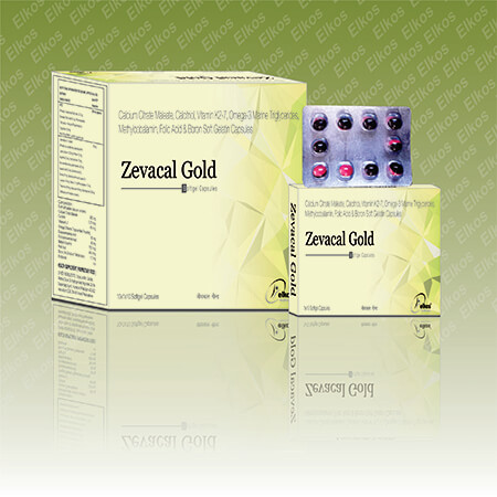 Product Name: Zevacal Gold, Compositions of are Calcitriol, Calcium Citrate Maleate Zinc & Magnesium Oxide Soft Gelatin Capsules - Elkos Healthcare Pvt. Ltd