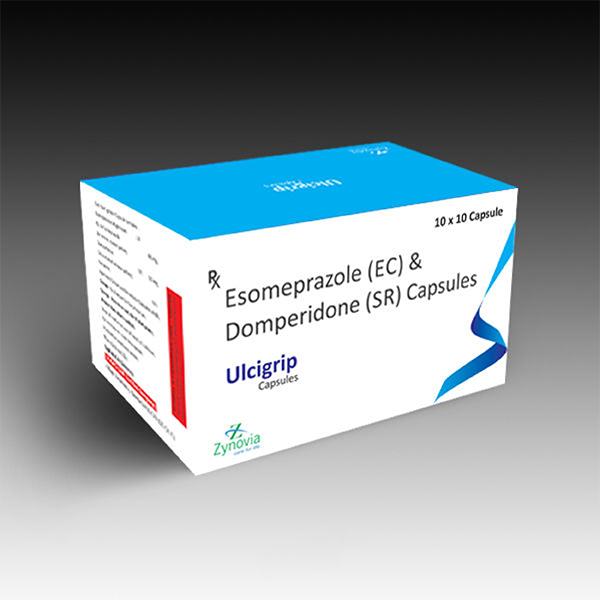 Product Name: Ulcigrip, Compositions of Ulcigrip are Esomepraxole Ec Domperidone SR Capsules - Zynovia Lifecare