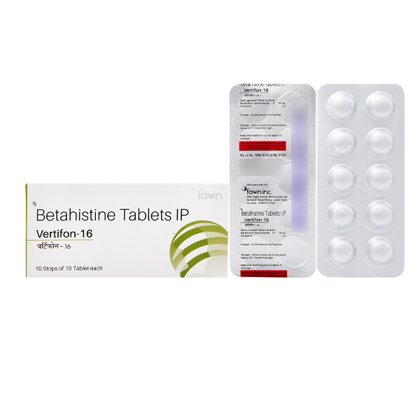 Product Name: VERTIFON 16, Compositions of Betahistine Hydrochloride I.P. are Betahistine Hydrochloride I.P. - Fawn Incorporation