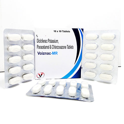 Product Name: Voiznac MR, Compositions of Voiznac MR are Diclofenac Sodium 50mg+chlorozoxazone 250 mg Plus Paracetamol 325mg - Voizmed Pharma Private Limited