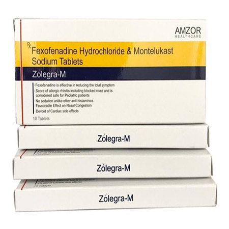 Product Name: Zolegra M, Compositions of Zolegra M are Fexofenadine Hydrochloride & Montelukast Sodium Tablets - Amzor Healthcare Pvt. Ltd