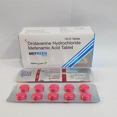 Product Name: Mefreen, Compositions of Mefreen are Drotaverine Hydrochloride Mefenamic Acid Tablet - Abigail Healthcare