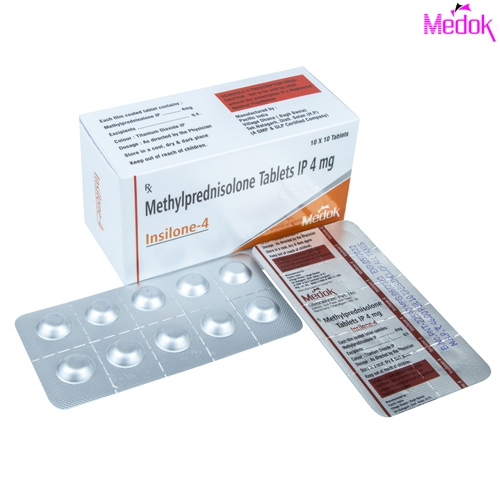 Product Name: Insilone 4, Compositions of Insilone 4 are Methylprednisolone 4 mg (Alu-Alu) - Medok Life Sciences Pvt. Ltd