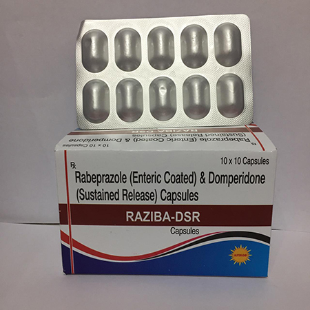 Product Name: RAZIBA DSR, Compositions of RAZIBA DSR are Rabeprazole(EC) & Domperidone (SR) Capsules - Apikos Pharma
