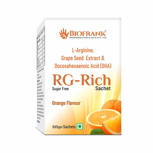 Product Name: RG Rich, Compositions of RG Rich are L-Arginine Grape Seed Extract & Docosahexaenoic Acid (DHA) - Biofrank Pharmaceuticals (India) Pvt. Ltd