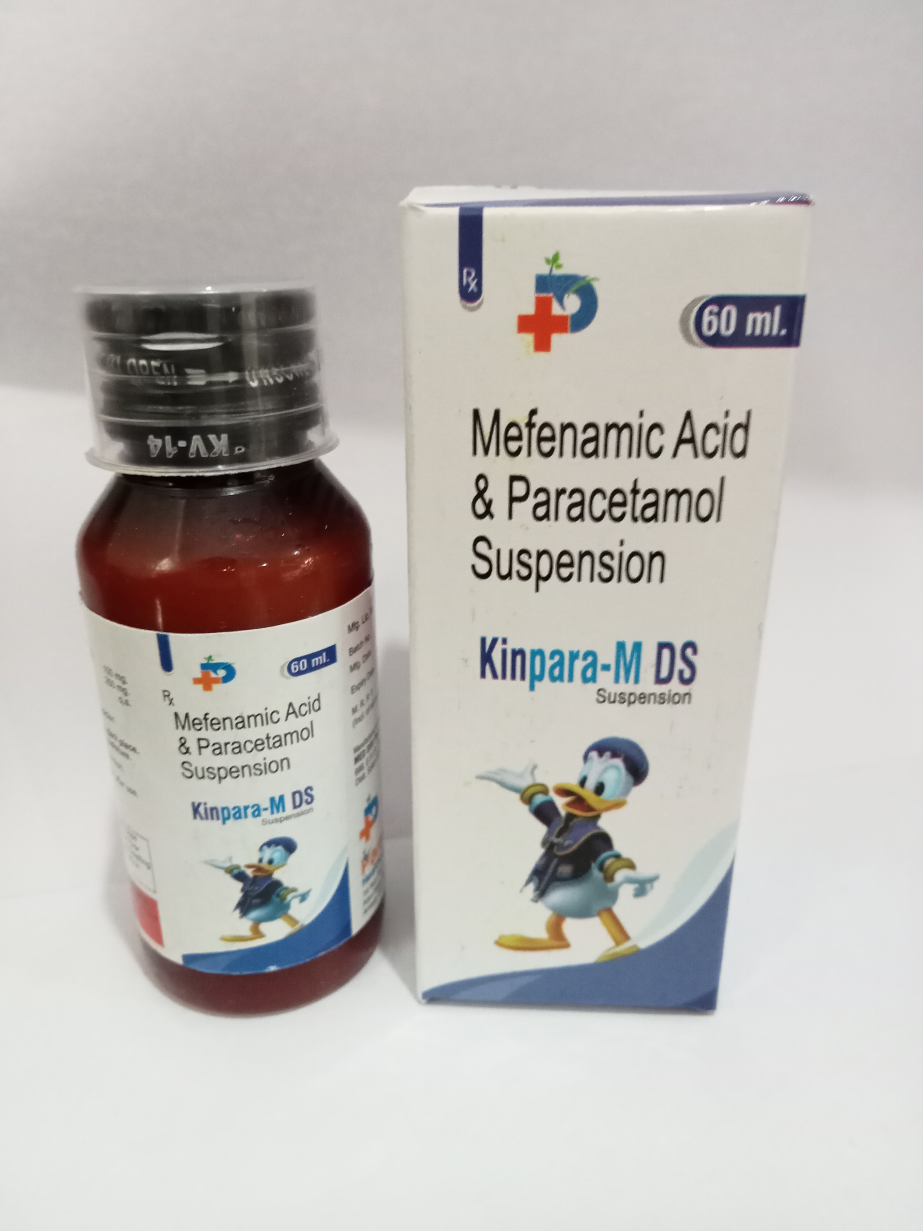 Product Name: Kinpara M DS, Compositions of Kinpara M DS are Mefenamic Acid & Paracetamol Suspension - Paraskind Healthcare