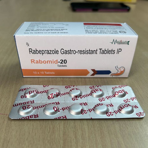 Product Name: RABOMID 20, Compositions of RABOMID 20 are Rabeprazole Gastro Resistant Tablets IP - Medicure LifeSciences