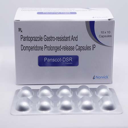 Product Name: Panscot DSR, Compositions of Panscot DSR are Pantoprazole Gastro resistant and Domperidone Prolonged Release Capsules IP - Norvick Lifesciences