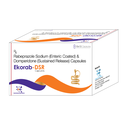 Product Name: Ekorab DSR, Compositions of Ekorab DSR are Rabeprazole Sodium (Enteric Coated) & Domperidone (Sustained Release) - Sushma Biotech