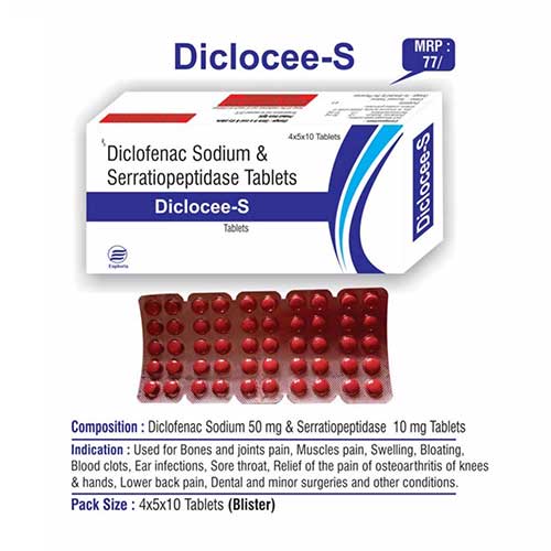 Product Name: Diclocee S, Compositions of Diclocee S are Diclofenac Sodium & Seratiopeptidase Tablets - Euphoria India Pharmaceuticals