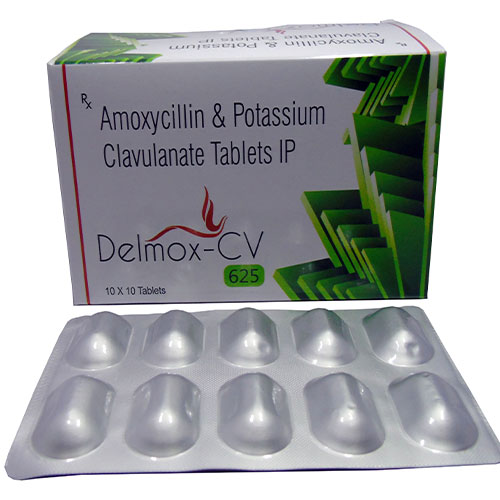 Product Name: DELMOX CV 625, Compositions of DELMOX CV 625 are Amoxicillin 200mg+Clavulanic Acid 28.5mg - Edelweiss Lifecare