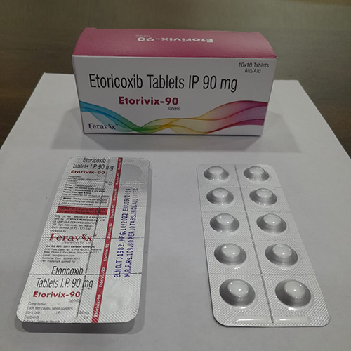Product Name: Etorivix 90, Compositions of Etorivix 90 are Etoricoxib Tablets IP 90 mg - Feravix Lifesciences