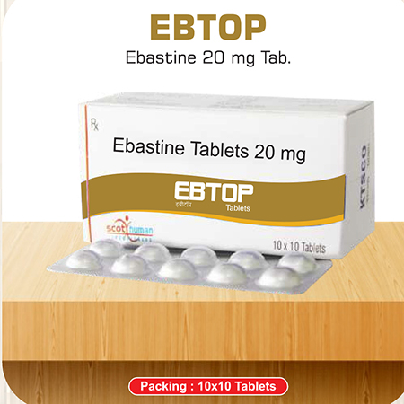 Product Name: Ebtop, Compositions of Ebtop are Ebastine Tablets 20 mg - Scothuman Lifesciences