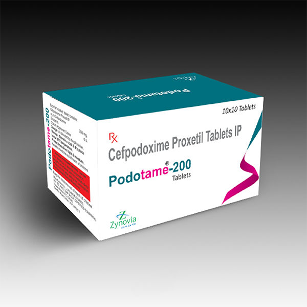 Product Name: podotame 200, Compositions of podotame 200 are Cefpodoxime Proxetil Tablets IP - Zynovia Lifecare