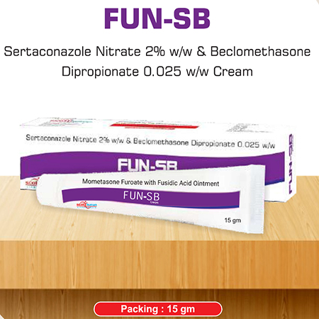 Product Name: Fun SB, Compositions of Fun SB are Sertaconazole Nitrate 2% w/w & Beclomethasone Dipropionate w/w Cream - Scothuman Lifesciences