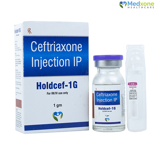 Product Name: HOLDCEF 1G, Compositions of HOLDCEF 1G are Ceftriaxone Injection IP - Medxone Healthcare