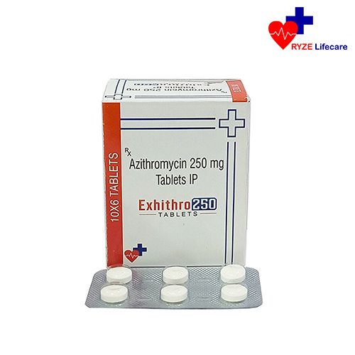 Product Name: Exhitro 250, Compositions of Exhitro 250 are Azithromycin 250 mg Tablets I.P. - Ryze Lifecare