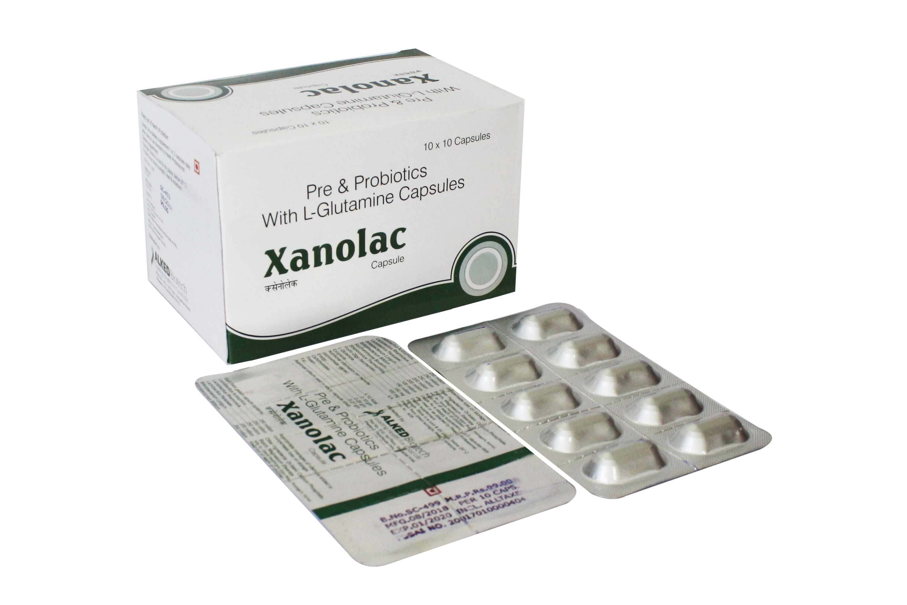 Product Name: Xanolac, Compositions of Xanolac are Pre & Probiotics With L- Glutamine Capsules - Numantis Healthcare