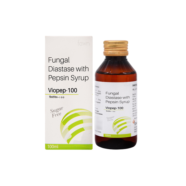 Product Name: VIOPEP 100, Compositions of VIOPEP 100 are Fungal Diastase & Papain Syp – Digestive Enzyme, Saunf Cardamom - Fawn Incorporation