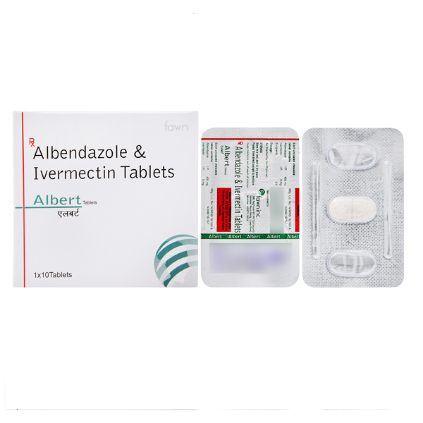 Product Name: ALBERT, Compositions of Albendazole 400 mg + Ivermectin 6mg Tablets are Albendazole 400 mg + Ivermectin 6mg Tablets - Fawn Incorporation