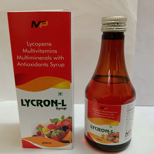 Product Name: Lycron L, Compositions of Lycron L are Lycopene Multivitamins Multiminerals with Antioxidants Syrup - Manlac Pharma