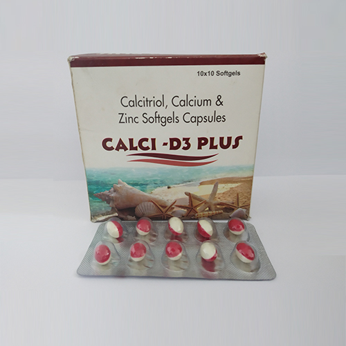 Product Name: Calci D3 Plus, Compositions of Calci D3 Plus are Calcitriol Calcium & Zinc Softgel Capsules - Medifame Biotech