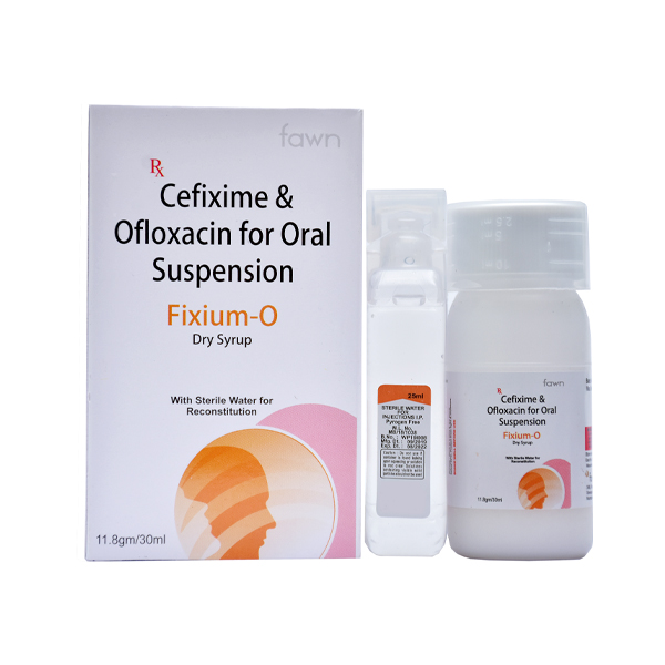 Product Name: FIXIUM O, Compositions of Cefixime 50 mg + Ofloxacin 50 mg with Water are Cefixime 50 mg + Ofloxacin 50 mg with Water - Fawn Incorporation