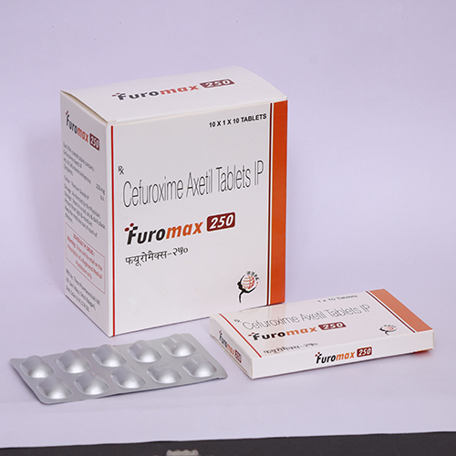 Product Name: FUROMAX 250, Compositions of FUROMAX 250 are Cefuroxime Axetil Tablets IP - Biomax Biotechnics Pvt. Ltd