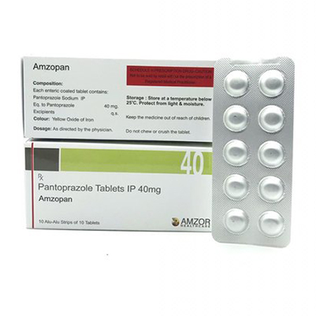 Product Name: Amzopan, Compositions of Amzopan are Pantoprazole Tablets IP 40mg - Amzor Healthcare Pvt. Ltd