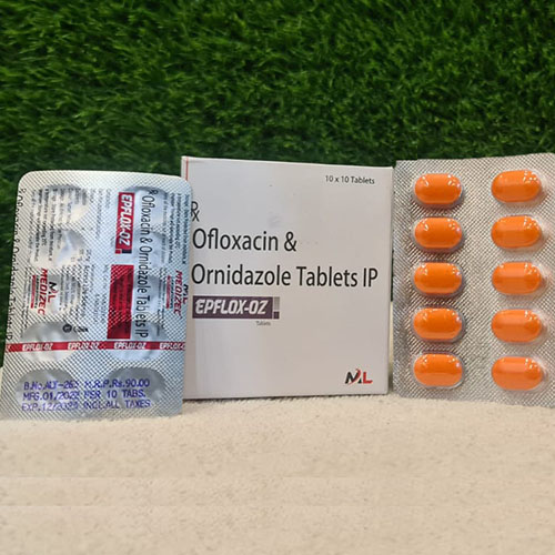 Product Name: Epflox OZ, Compositions of Epflox OZ are Ofloxacin & Ornidazole Tablets IP - Medizec Laboratories