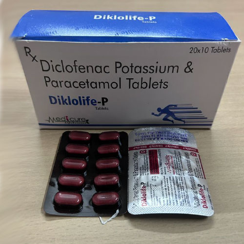 Product Name: DIKLOLIFE P, Compositions of DIKLOLIFE P are DICLAFENAC PATASSIUM & PARACETAMOL TABLETS - Medicure LifeSciences