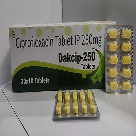 Product Name: Dakcip 250, Compositions of Dakcip 250 are Ciprofloxacian Tablets Ip 250 mg - Dakgaur Healthcare