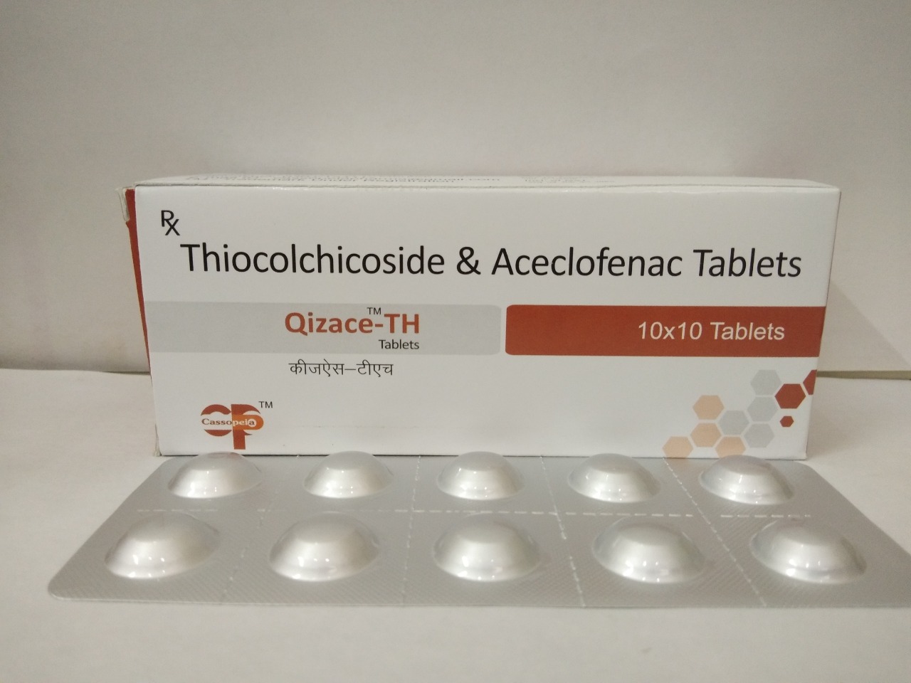 Product Name: Qizace TH, Compositions of Qizace TH are Thocolchicoside & Aceclofenac Tablets - Cassopeia Pharmaceutical Pvt Ltd