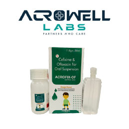 Product Name: Acrofix OF, Compositions of Acrofix OF are Cefixime & Ofloxacin For Oral Suspension - Acrowell Labs Private Limited