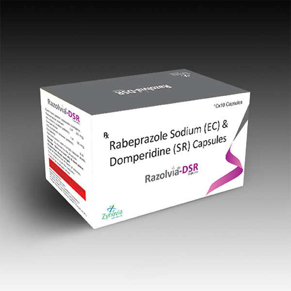 Product Name: Razolvia DSR, Compositions of Razolvia DSR are Rabeprazole Sodium EC Dompreridinr SR capsules - Zynovia Lifecare