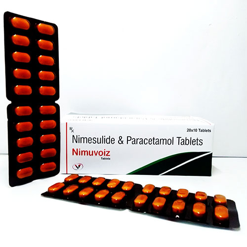 Product Name: Nimuvoiz, Compositions of Nimuvoiz are Nimesulide 100mg + Paracetamol 325 mg Blister Pack Bi layer tablets  - Voizmed Pharma Private Limited