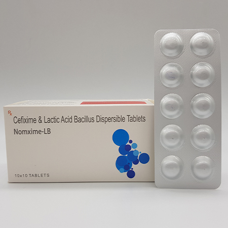 Product Name: Nomxime LB, Compositions of Nomxime LB are Cefixime and Lactic Acid bacillus Dispersible Tablets - Acinom Healthcare
