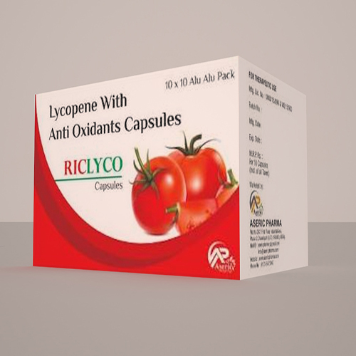 Product Name: Riclyco, Compositions of Riclyco are Lycopene with Anti Oxidant Capsules - Aseric Pharma