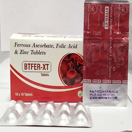 Product Name: Btfer XT, Compositions of Btfer XT are Ferrous Ascorbate,Folic Acid & Zinc Tablets - Biotanic Pharmaceuticals