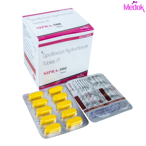 Product Name: Sipra 500, Compositions of Sipra 500 are Ciprofloxacin hydrochloride tablet LP - Medok Life Sciences Pvt. Ltd