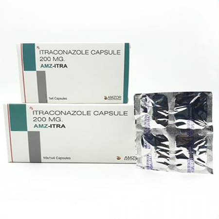 Product Name: AMZA ITRA, Compositions of AMZA ITRA are Itraconazole Capsules 200mg - Amzor Healthcare Pvt. Ltd